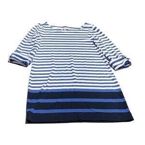 Jones New York Sport Shirt Dress Womens Medium Nautical Blue Striped 3/4 Sleeves